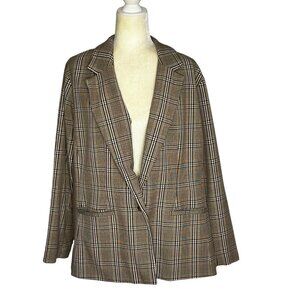 Ava & Viv Boxy Blazer Plus Sz 1X Single Button Brown Plaid Academia Career Work